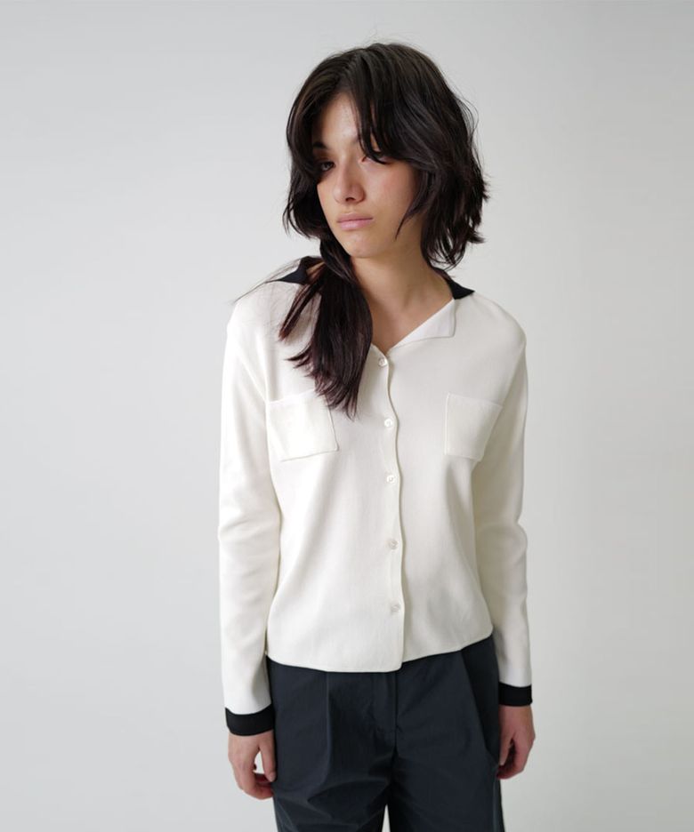 OFFICE CARDIGAN - ecru navy