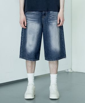 M229 와이드 버뮤다 데님 팬츠_진청