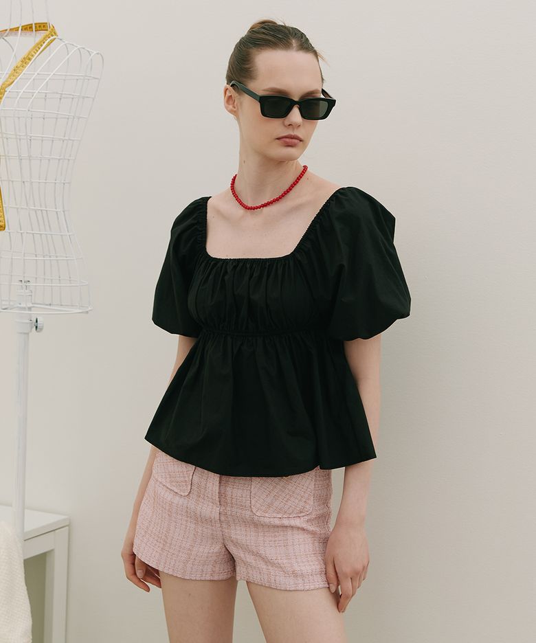 Two-Way Off-Shoulder Puff Blouse Black