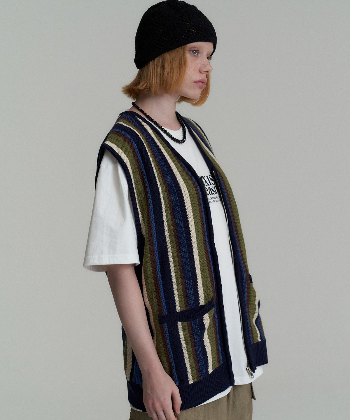 캑터스도넛마켓(CACTUSDONUTMARKET) Vertical Stripe Knit Vest - Blue