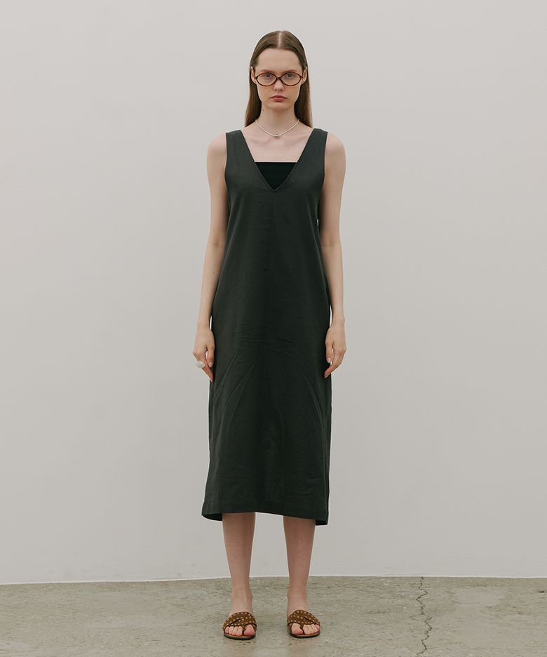 Two-Way Wrap Sleeveless Long Linen Dress Charcoal