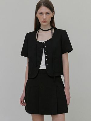 Button Strap Tweed Jacket Black