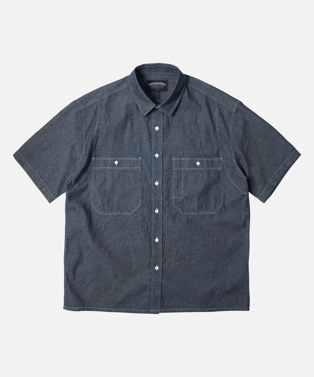 프리즘웍스(FRIZMWORKS) CHAMBRAY BIG POCKET HALF SHIRT _ INDIGO