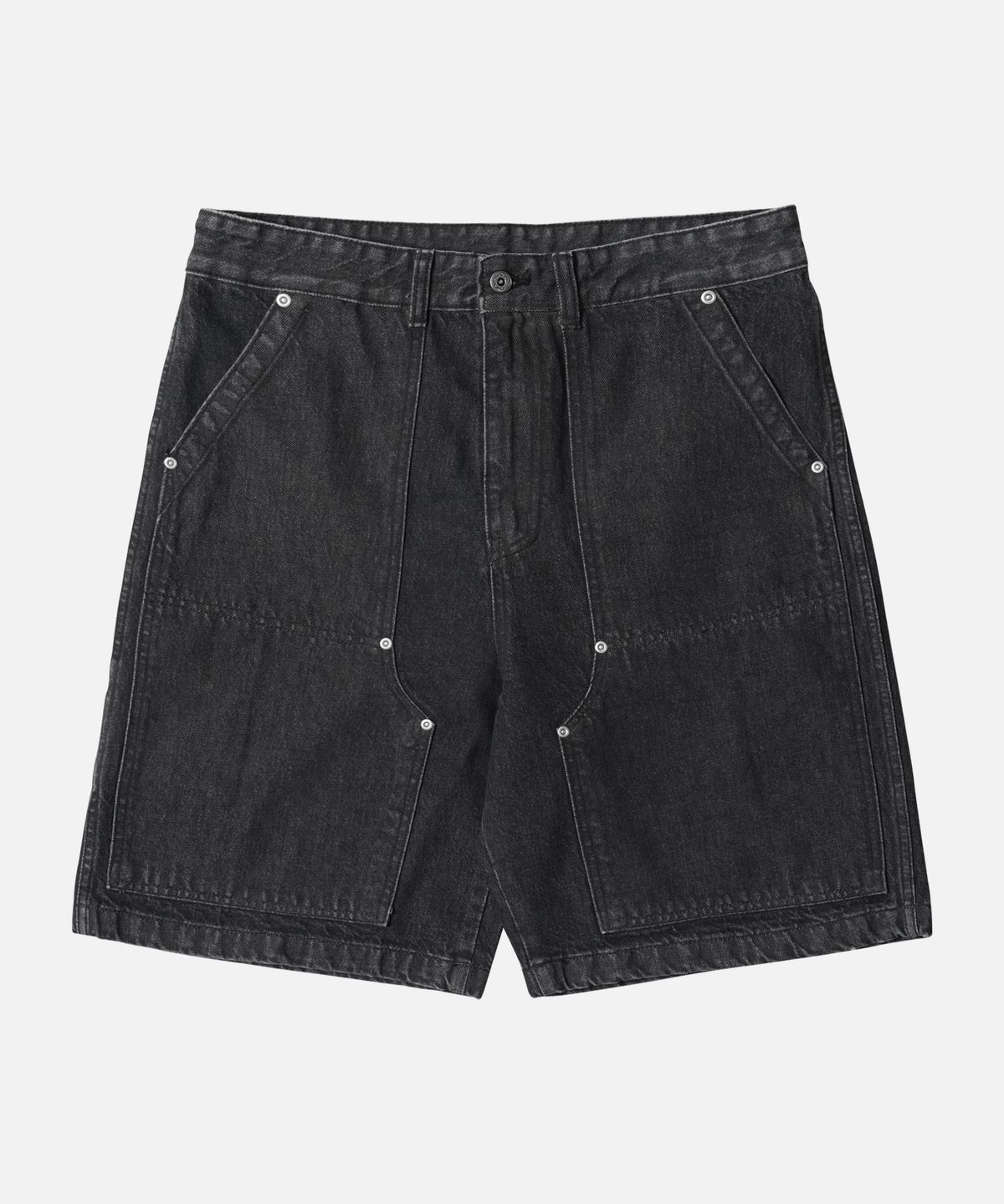 프리즘웍스(FRIZMWORKS) WASHED DENIM DOUBLE KNEE SHORTS _ WASHED BLACK