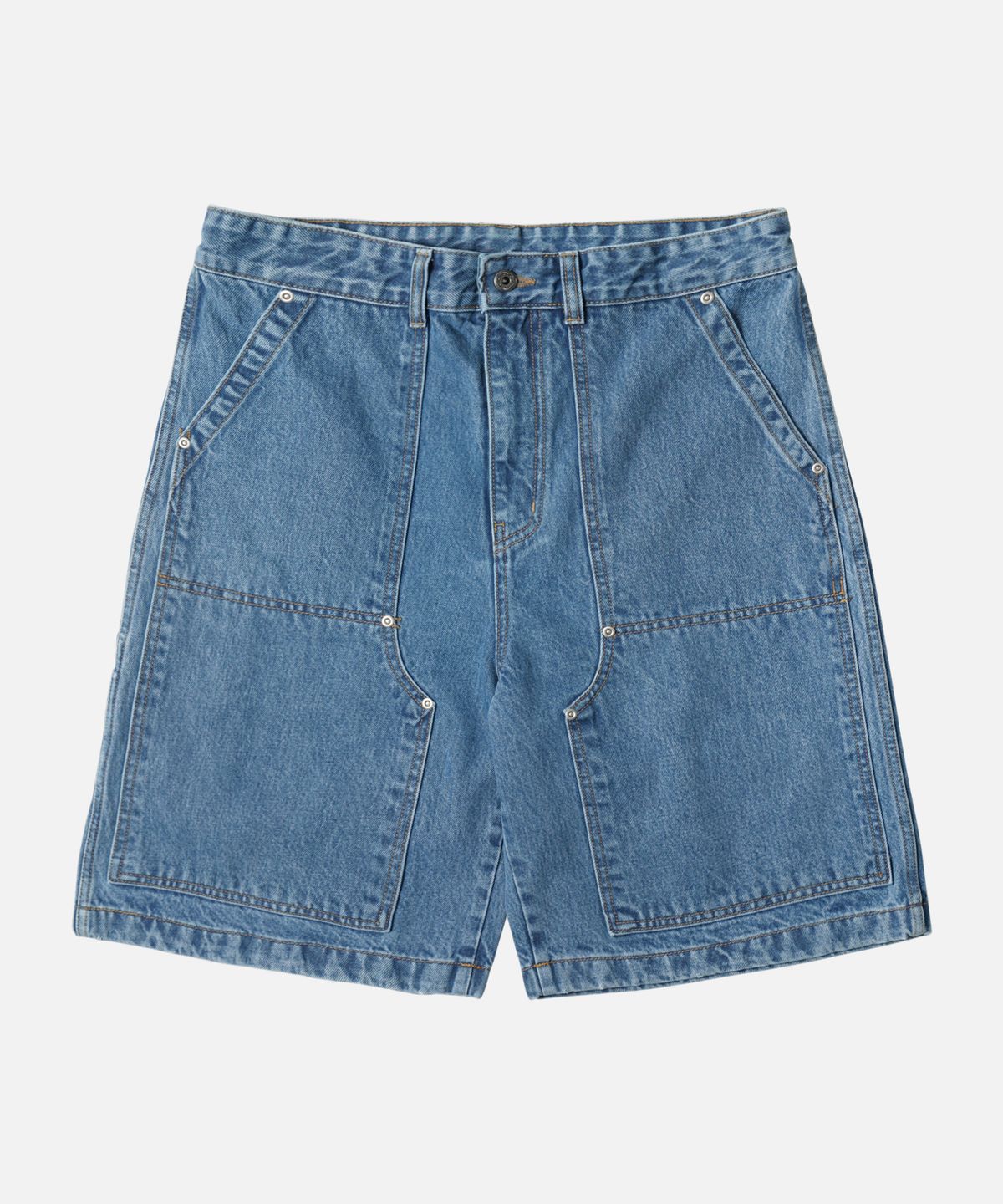 프리즘웍스(FRIZMWORKS) WASHED DENIM DOUBLE KNEE SHORTS _ LIGHT BLUE