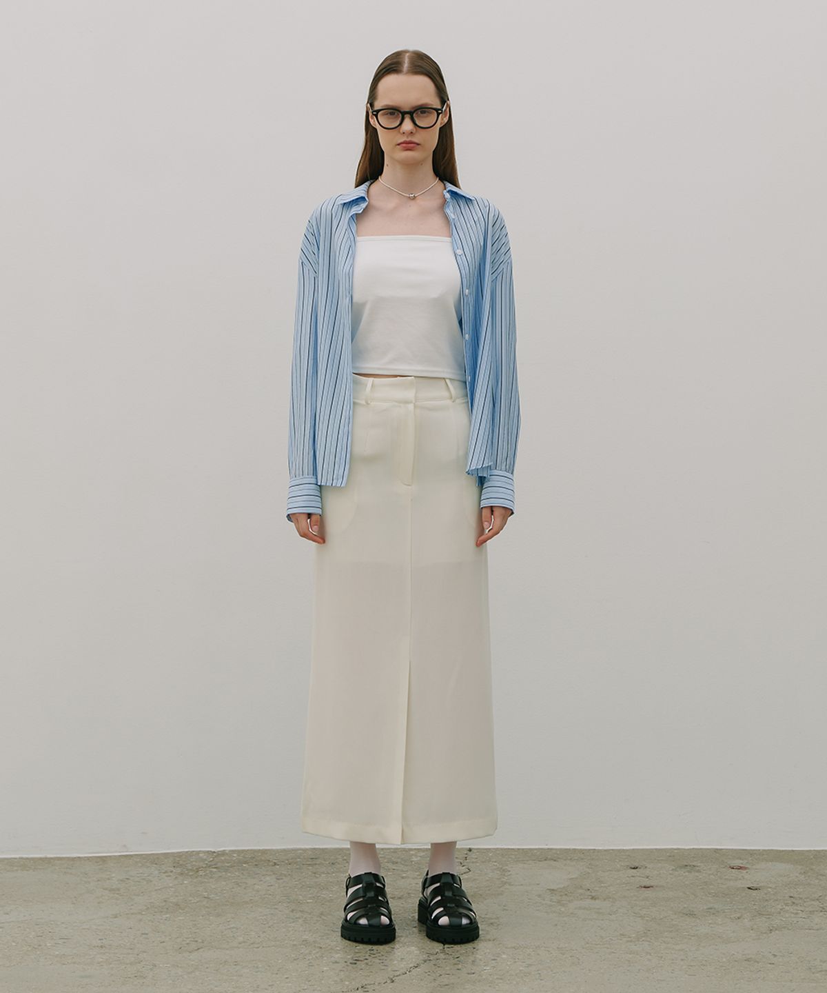 320쇼룸(320SHOWROOM) Straight Long Slit Skirt Cream