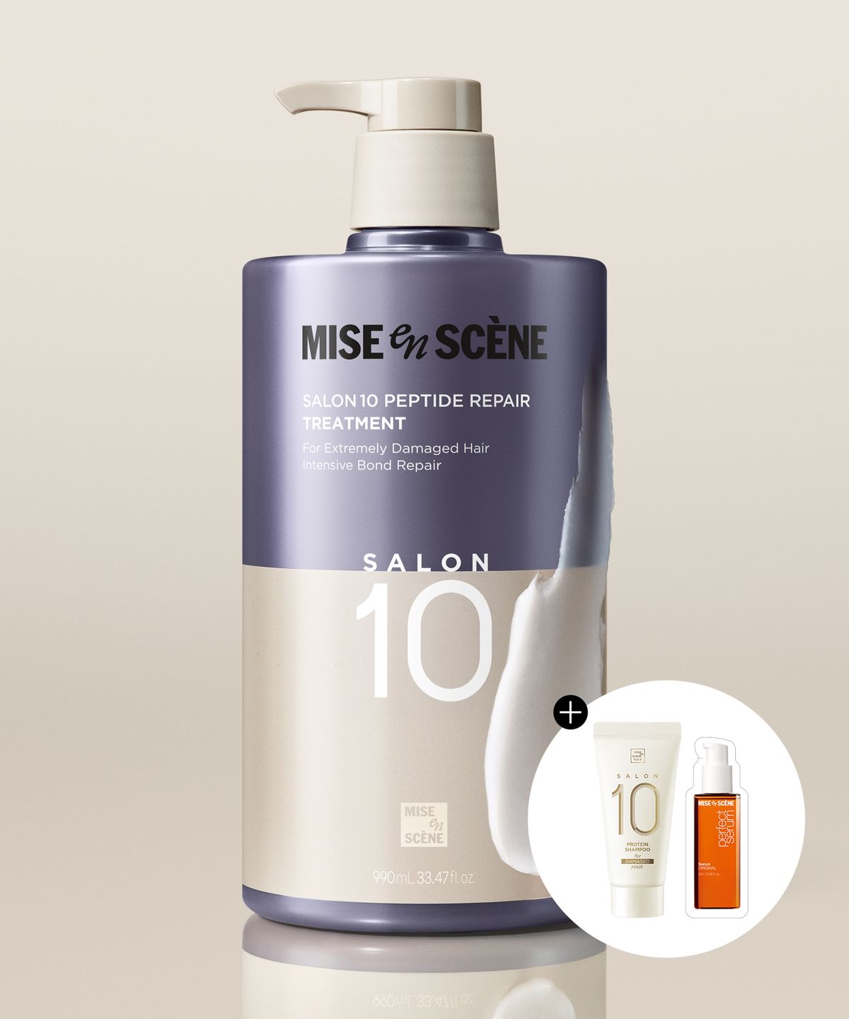 미쟝센(MISEENSCENE) 살롱 10 펩타이드 리페어 트리트먼트 990ml+샴푸30ml+샤쉐 증정