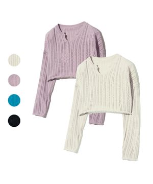 85-VIVAJ017 펀칭 오픈넥 크롭 니트 4color