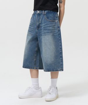 워시드 버뮤다 데님 팬츠 (BLUE)