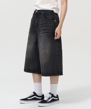 워시드 버뮤다 데님 팬츠 (GREY)