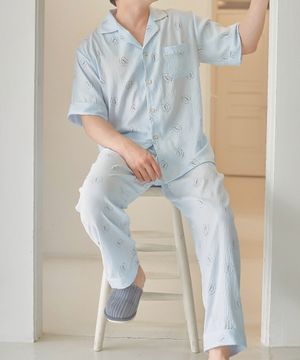 지지미 러브하트 남성 반팔+긴바지 잠옷 세트