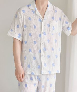 지지미 화이트하트 남성 반팔+긴바지 잠옷 세트