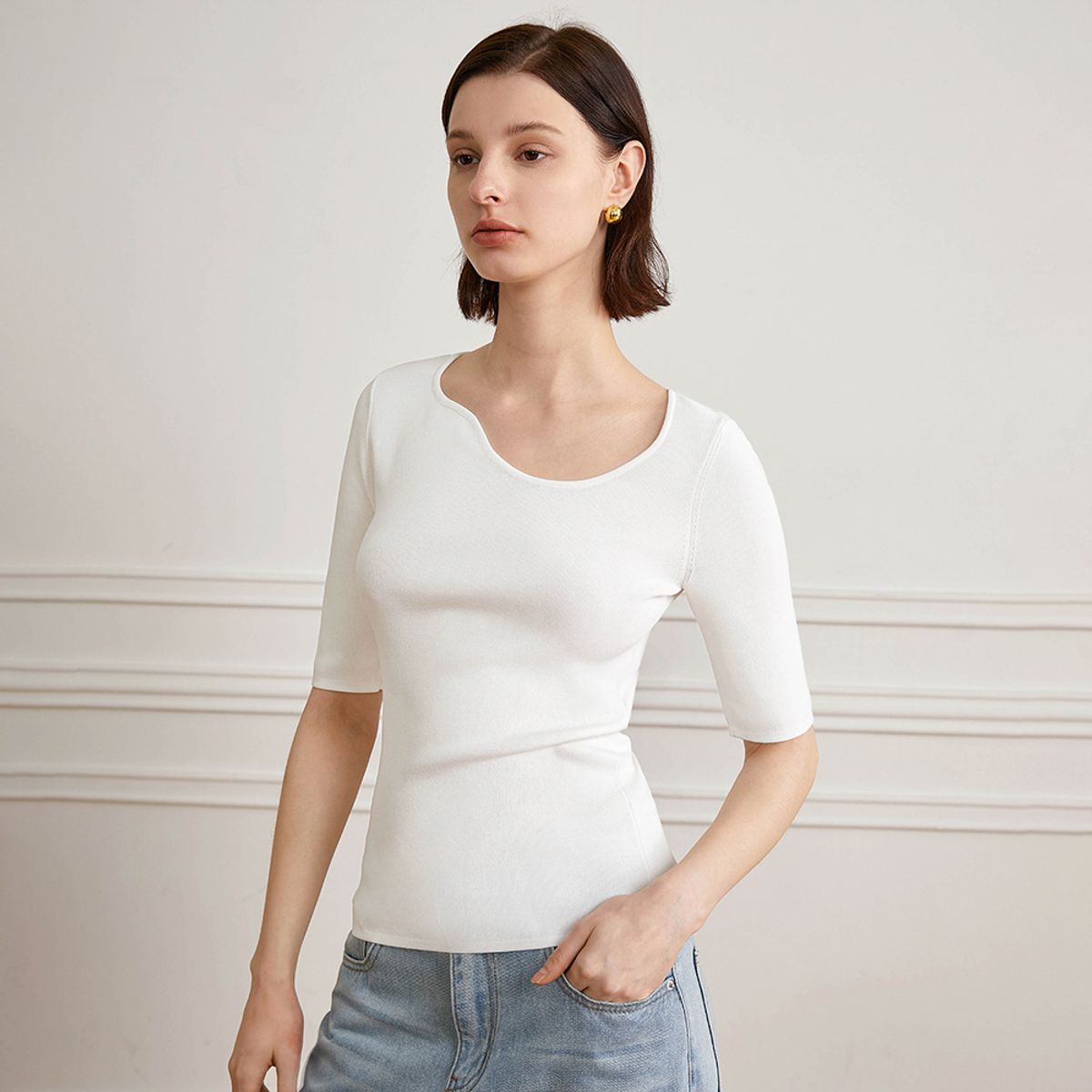 와이와이아이엠(YYIAM) YY_Short-sleeved summer knit top_WHITE