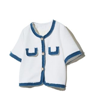 85-VIVAJ053 컬러 쉐입 크롭 트위드 하프 자켓 화이트