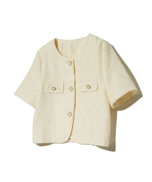 85-VIVAJ055 텍스처드 라운드 크롭 트위드 하프 자켓 화이트