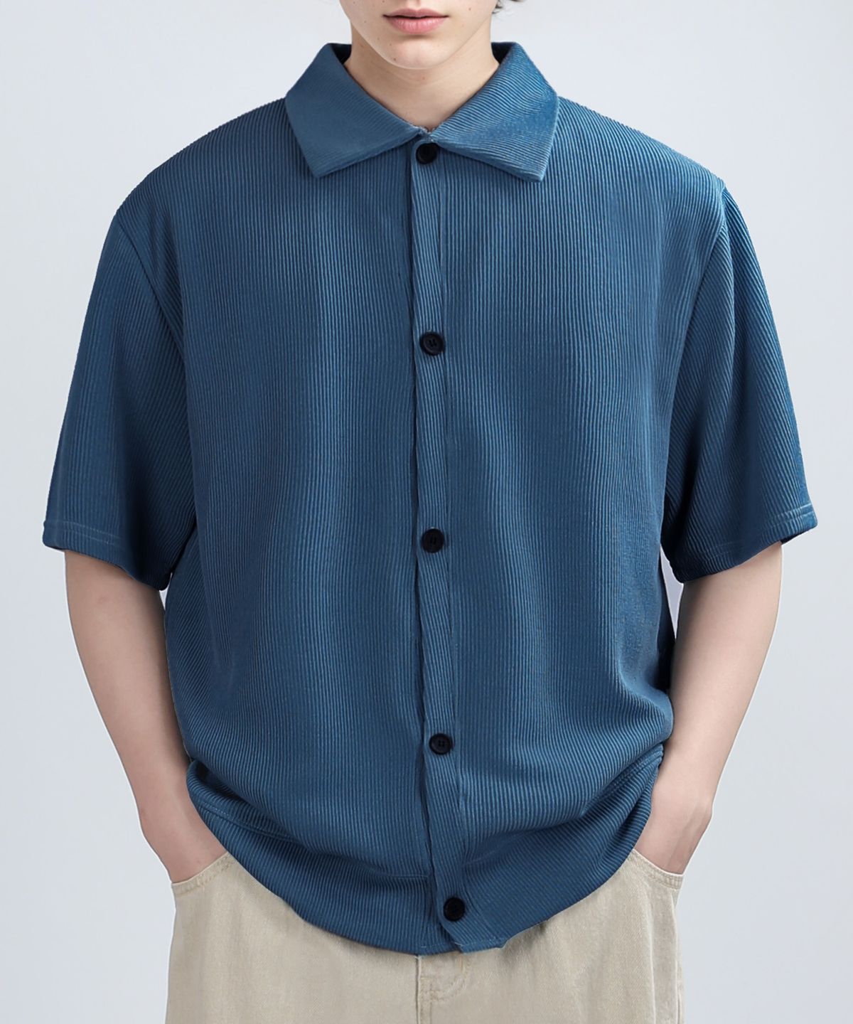 베리베인(VERYVAIN) GAFF COLLAR HALF CARDIGAN (DEEP BLUE)