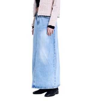 85-VIVAJ069 캣샌드 워시드 롱 데님 스커트 인디고
