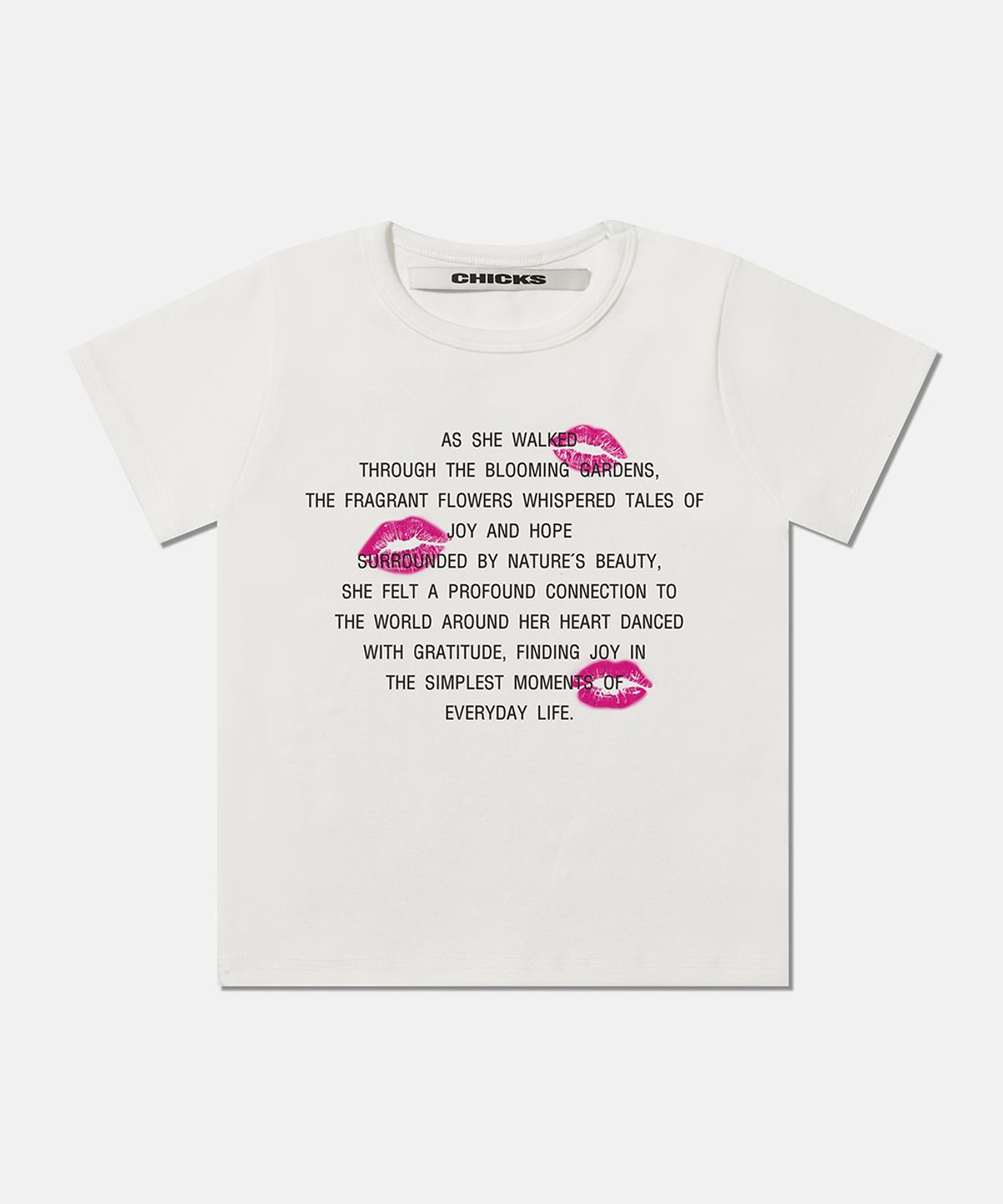 칙스(CHICKS) LIP MARK PINK 슬림핏 반팔 티셔츠 화이트