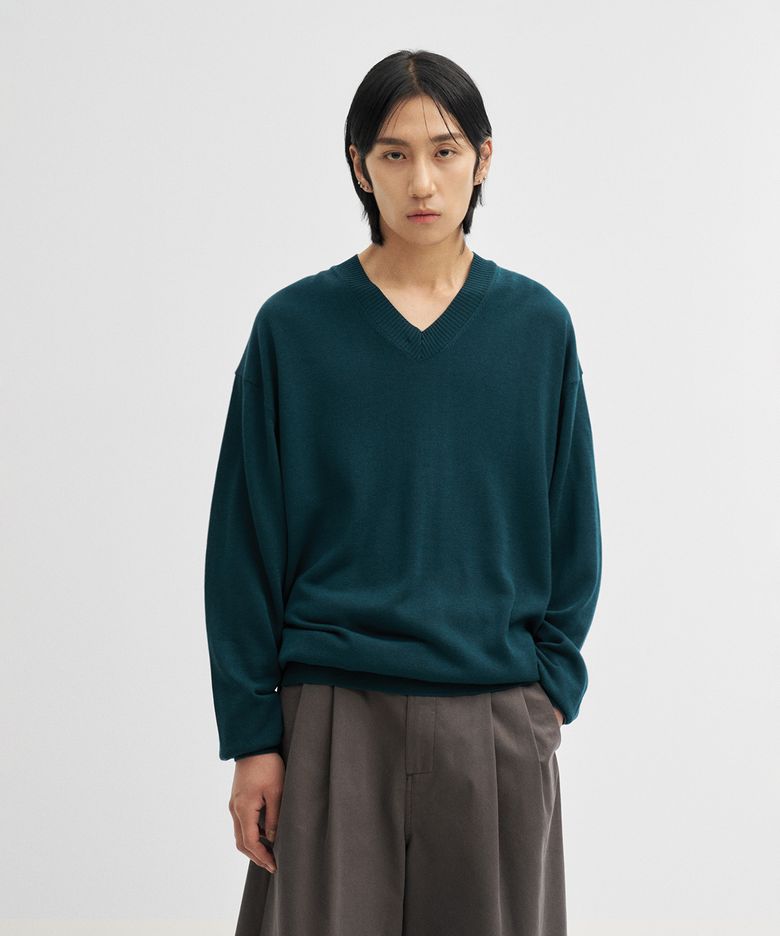 Current Silk V-neck Knit (Forest)