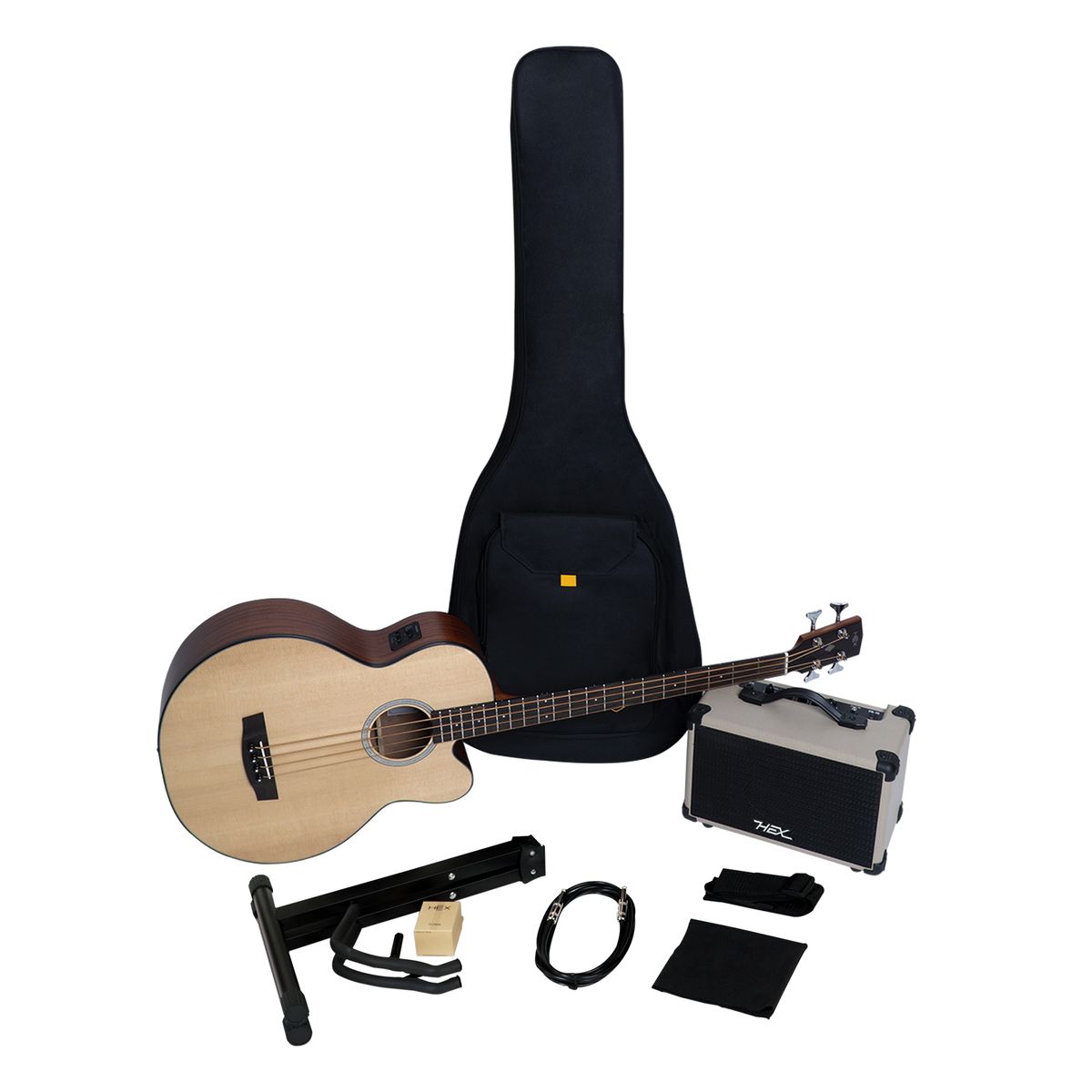 헥스기타(HEXGUITARS) 입문용 어쿠스틱 베이스기타 JB100CE & 모노리스 앰프 올인원 세트