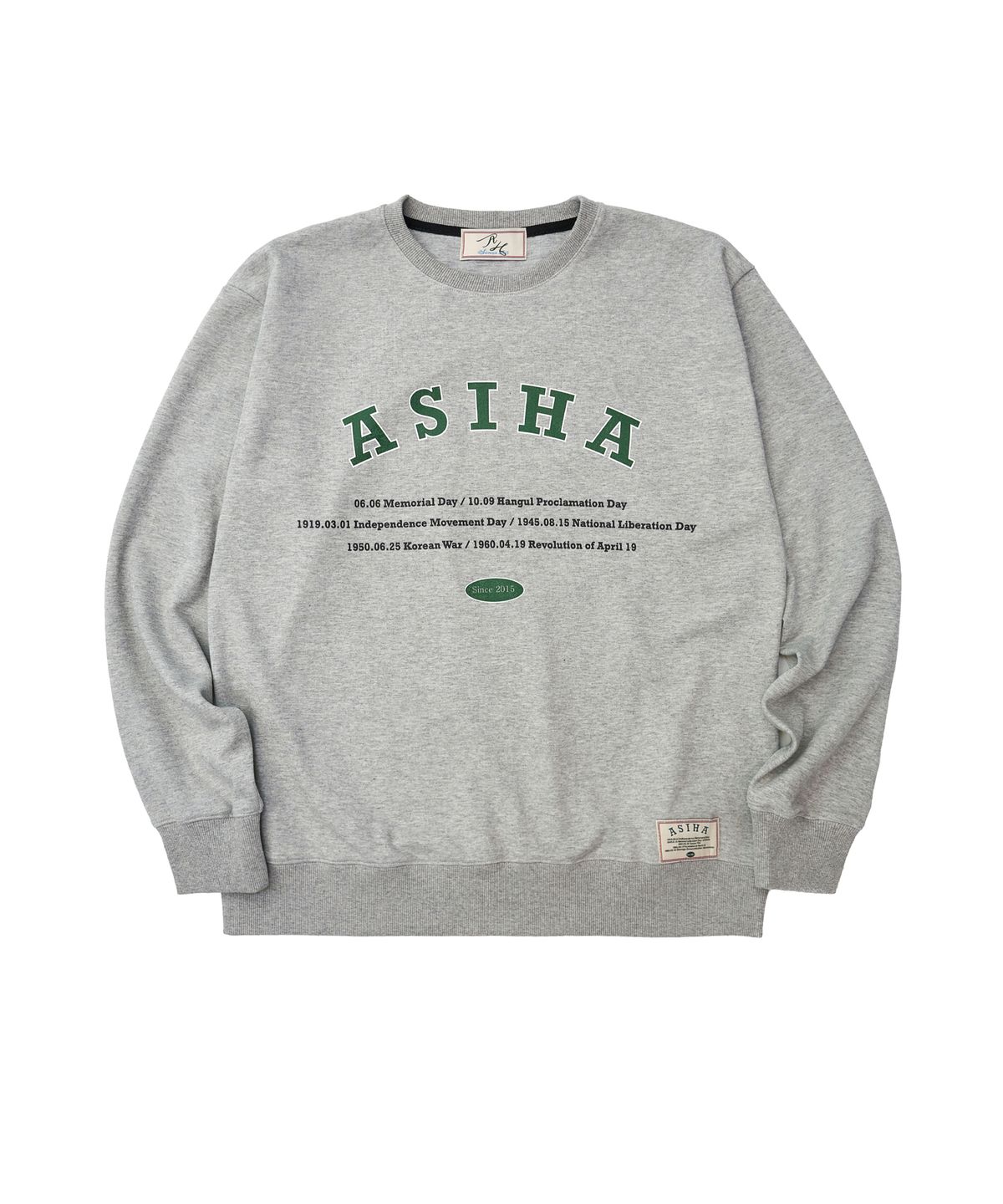 아시하(ASIHA) AH24 01SWGY HISTORY SWEATSHIRTS 아시하 히스토리 맨투맨 GRAY