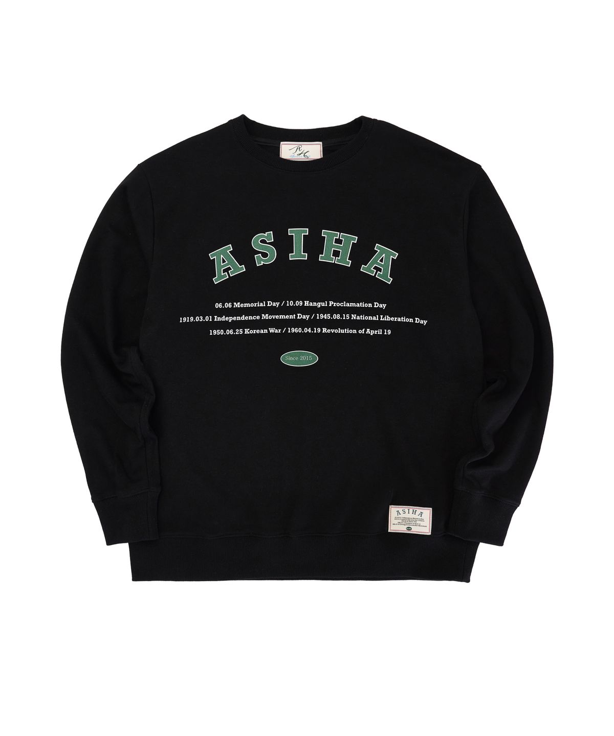 아시하(ASIHA) AH24 01SWBK HISTORY SWEATSHIRTS 아시하 히스토리 맨투맨 BLACK