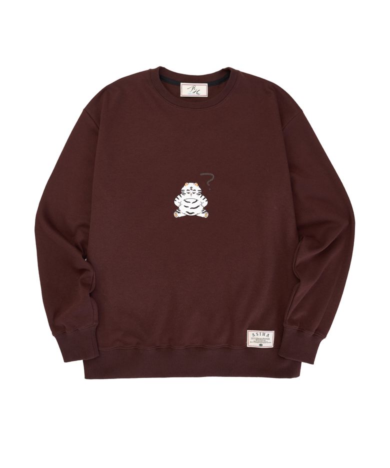 AH24 03SWBR BELLY FAT TG SWEATSHIRTS 아시하 뚱백호 뱃살 맨투맨 BROWN