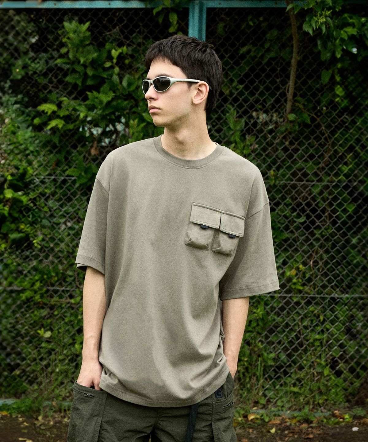 캠프사이드(CAMPSIDE) 헤비웨이트 더블 포켓 반팔티셔츠 카키 CST113
