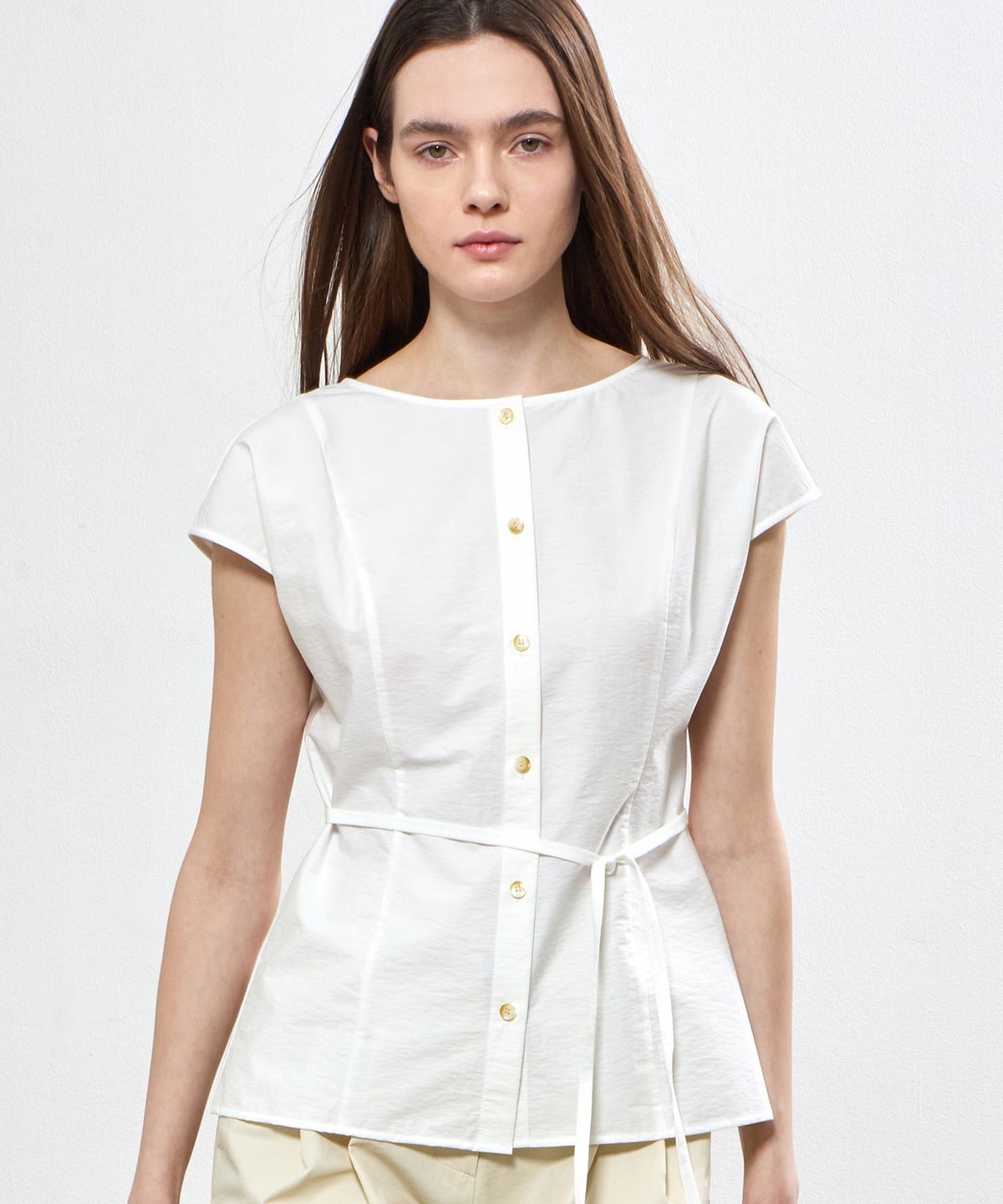 노티아(NOTIA) BOAT NECK CAP-SLEEVE BLOUSE - IVORY