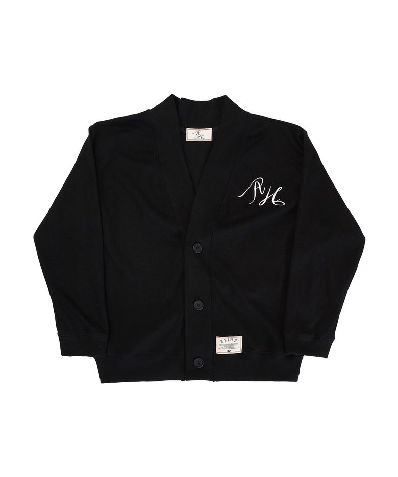AH24 02CABK ASIHA LOGO CARDIGAN 아시하 로고 가디건 BLACK