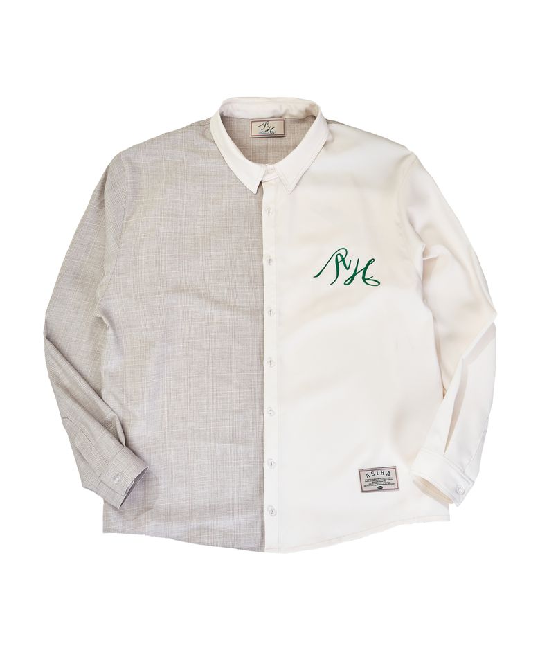 AH24 02SHIV ASIHA CHECK LOGO SHIRTS 아시하 체크 로고 셔츠 IVORY