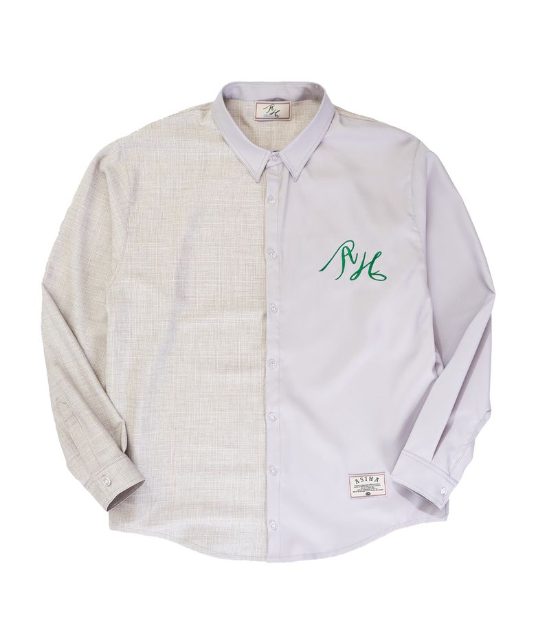 AH24 02SHGY ASIHA CHECK LOGO SHIRTS 아시하 체크 로고 셔츠 GRAY