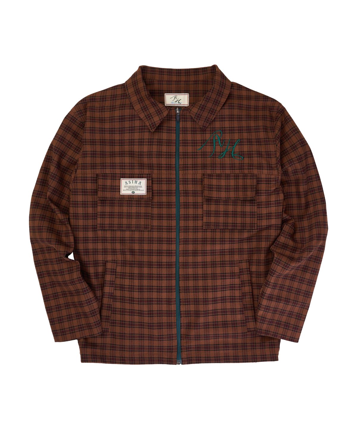 아시하(ASIHA) AH24 01JKBR GREEN LOGO CHECK JACKET 아시하 그린로고 체크자켓 BROWN