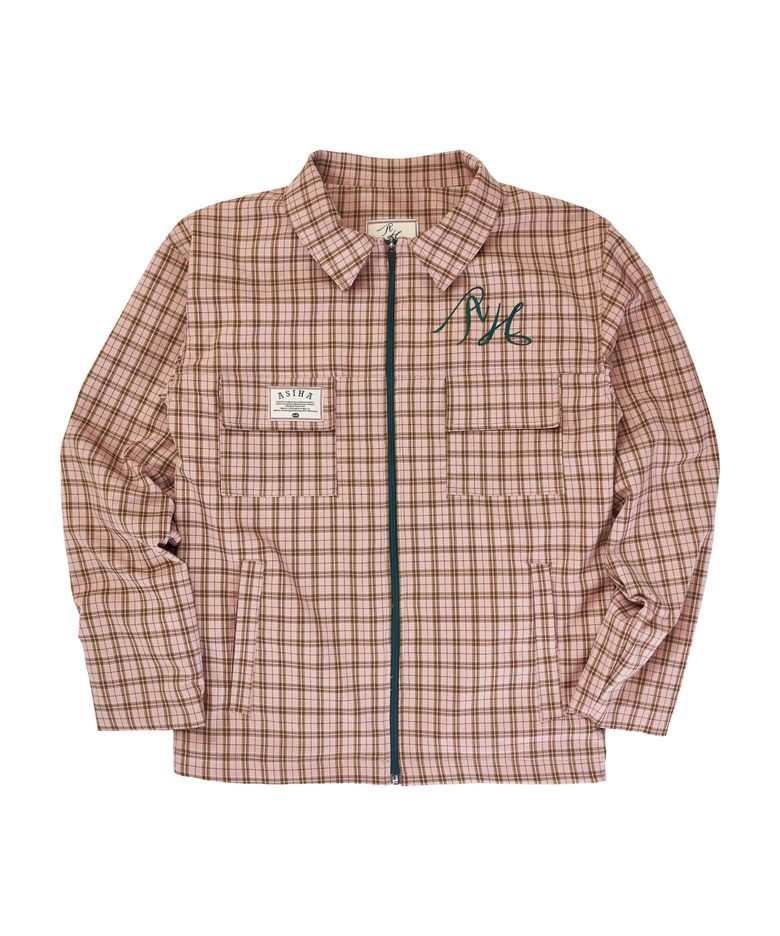 AH24 01JKLP GREEN LOGO CHECK JACKET 아시하 그린로고 체크자켓 LIGHT PINK