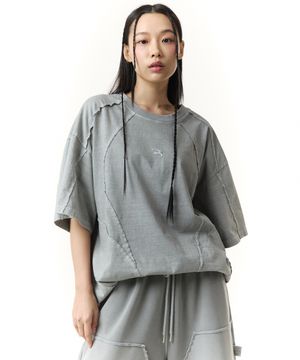 R 커브드 피그먼트 반팔 티셔츠 (그레이)