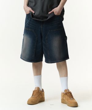 머드워싱 카펜터 버뮤다 데님팬츠 (머드 블루)