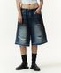 오일워싱 디스트로이드 데님 하프팬츠 (블루)