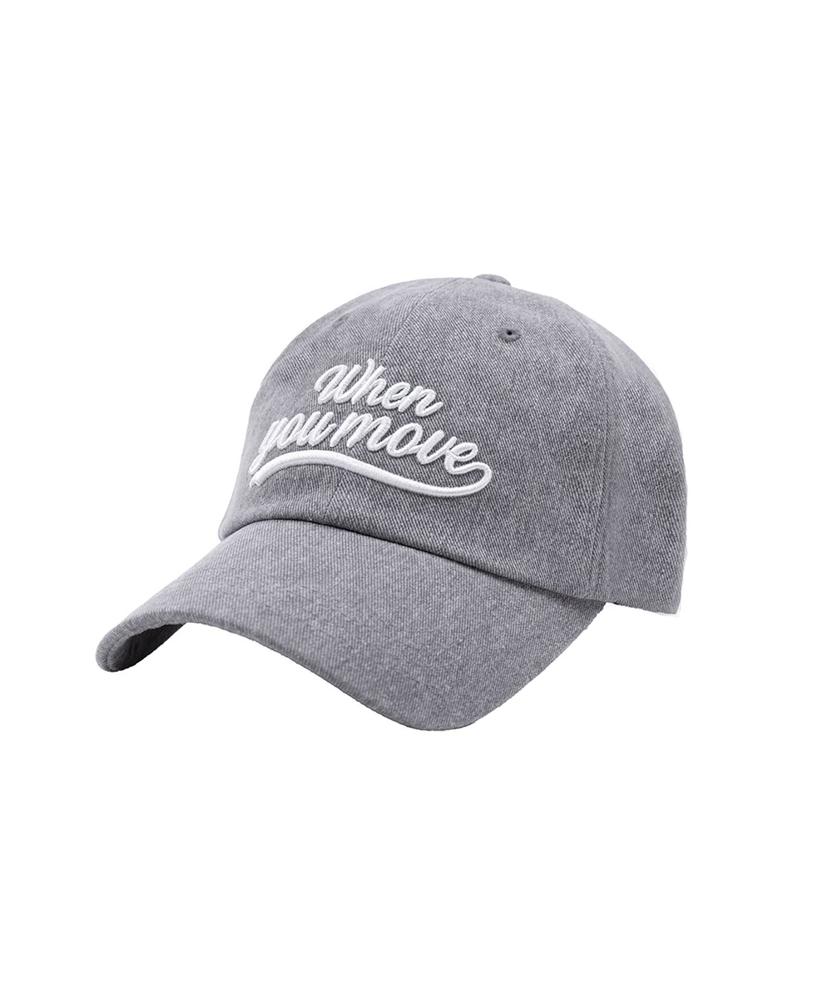 웬유무브(WHEN YOU MOVE) 피그먼트 테일 로고 볼캡 데님 그레이