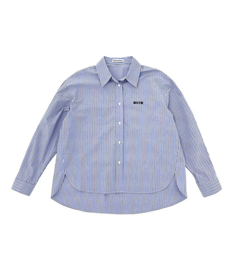 로고 스트라이프 언발란스 코튼 셔츠 블루