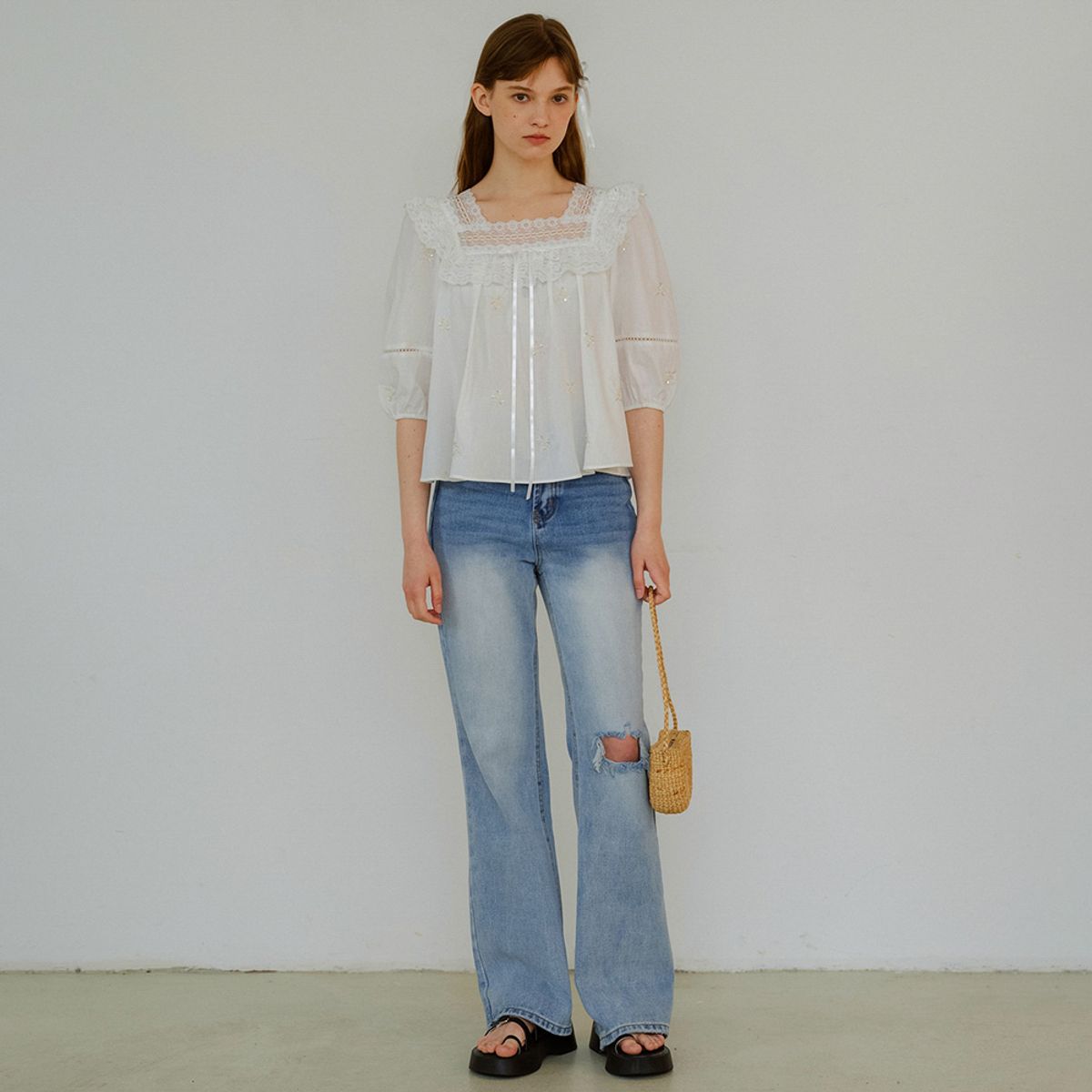 던드롭(DUNDROP) DD_Ripped raw edge pants
