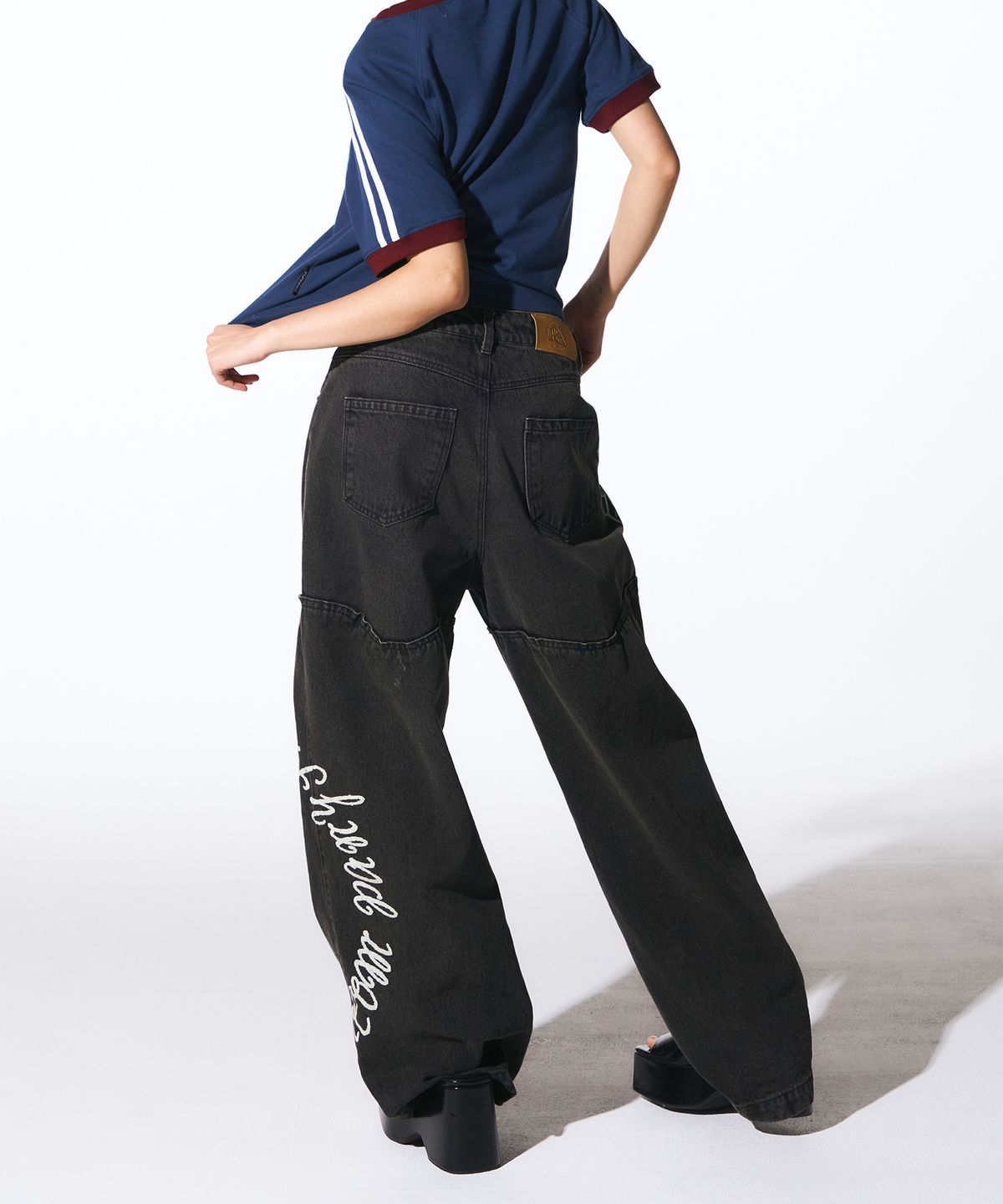 프렌다(PRENDA) HIGH COVER DENIM PANTS BLACK