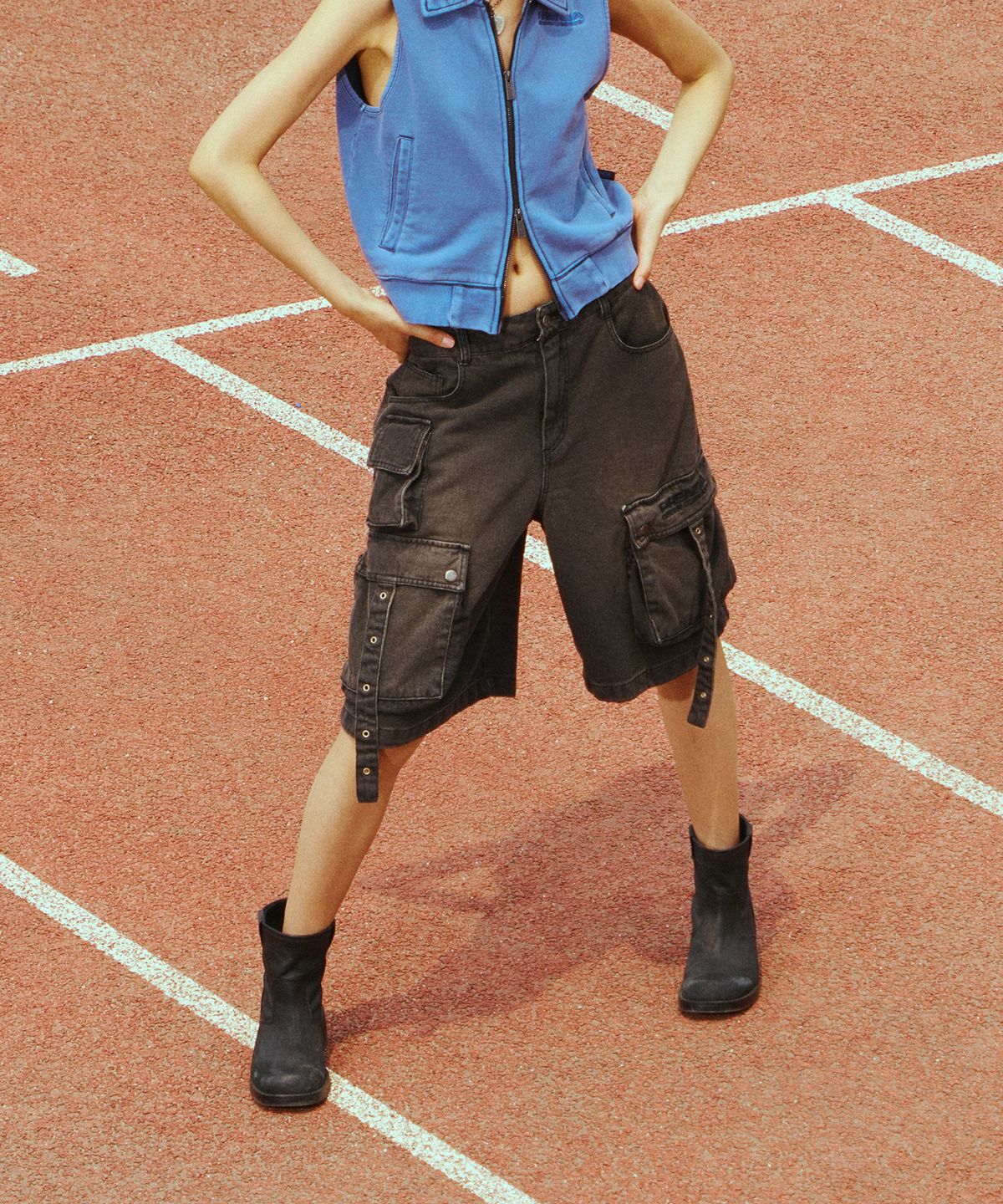 프렌다(PRENDA) DENIM CAGO SHORTS BLACK DENIM