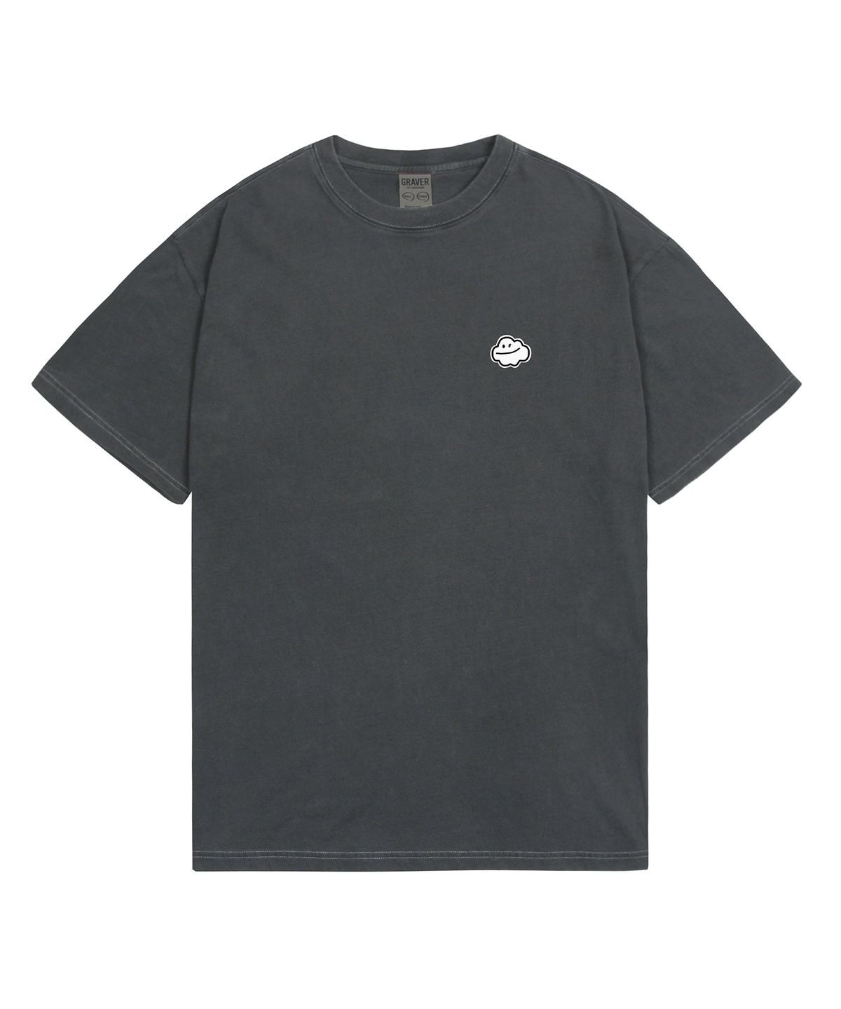 그레이버(GRAVER) [UNISEX]스몰 구름 스마일 피그먼트 반팔티_블랙차콜