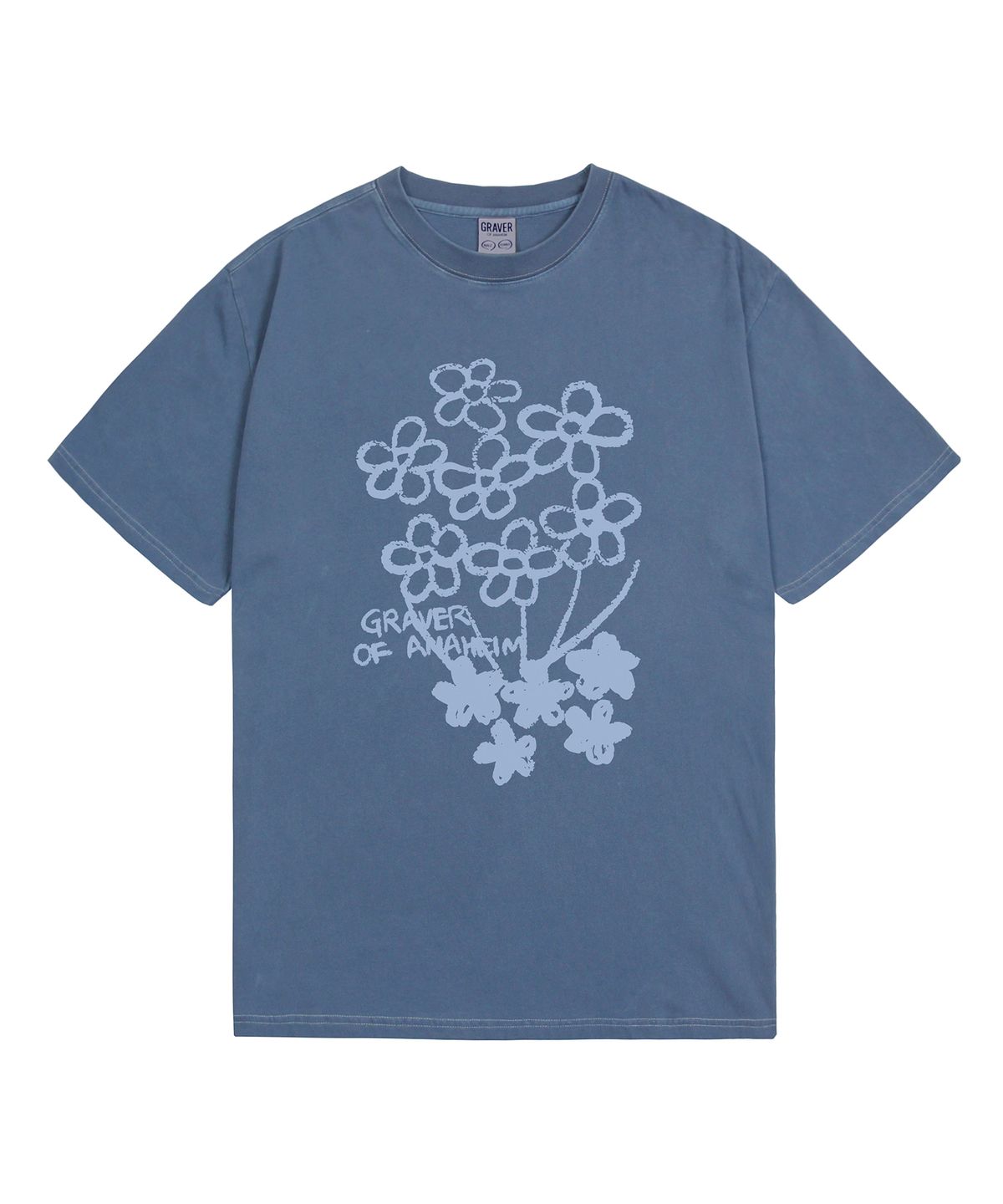 그레이버(GRAVER) [UNISEX]플라워 부케 드로잉 피그먼트 반팔티_블루섀도우