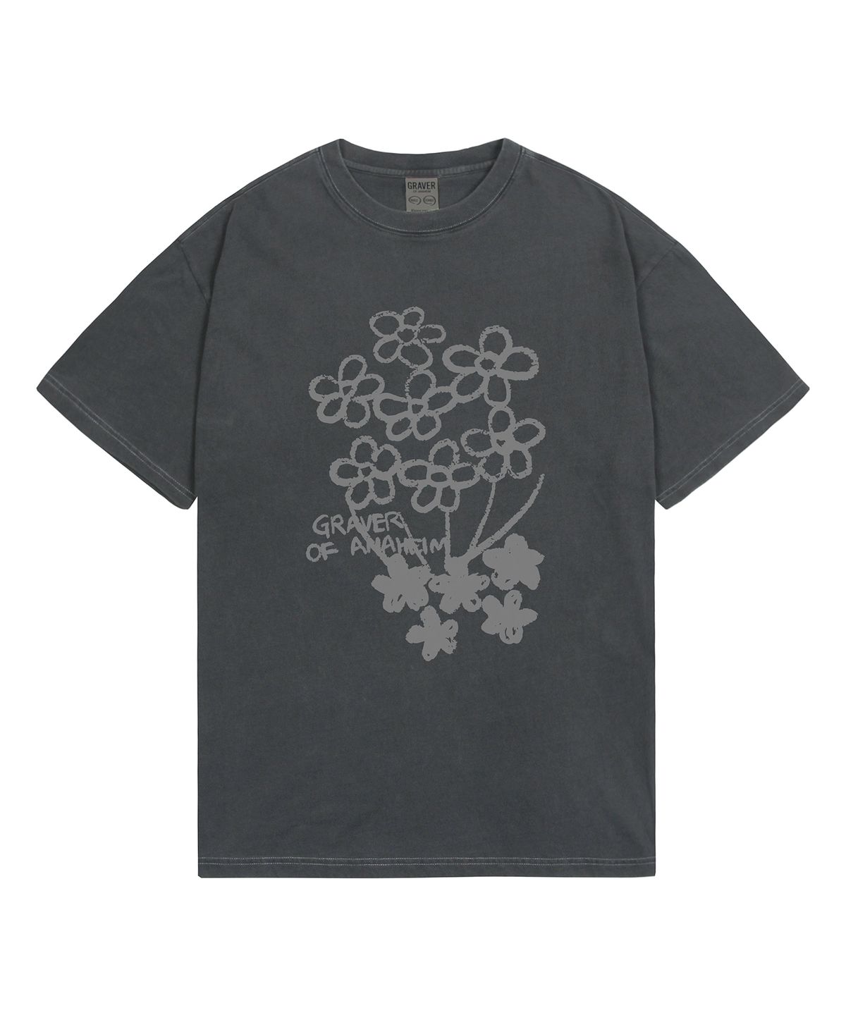 그레이버(GRAVER) [UNISEX]플라워 부케 드로잉 피그먼트 반팔티_블랙차콜