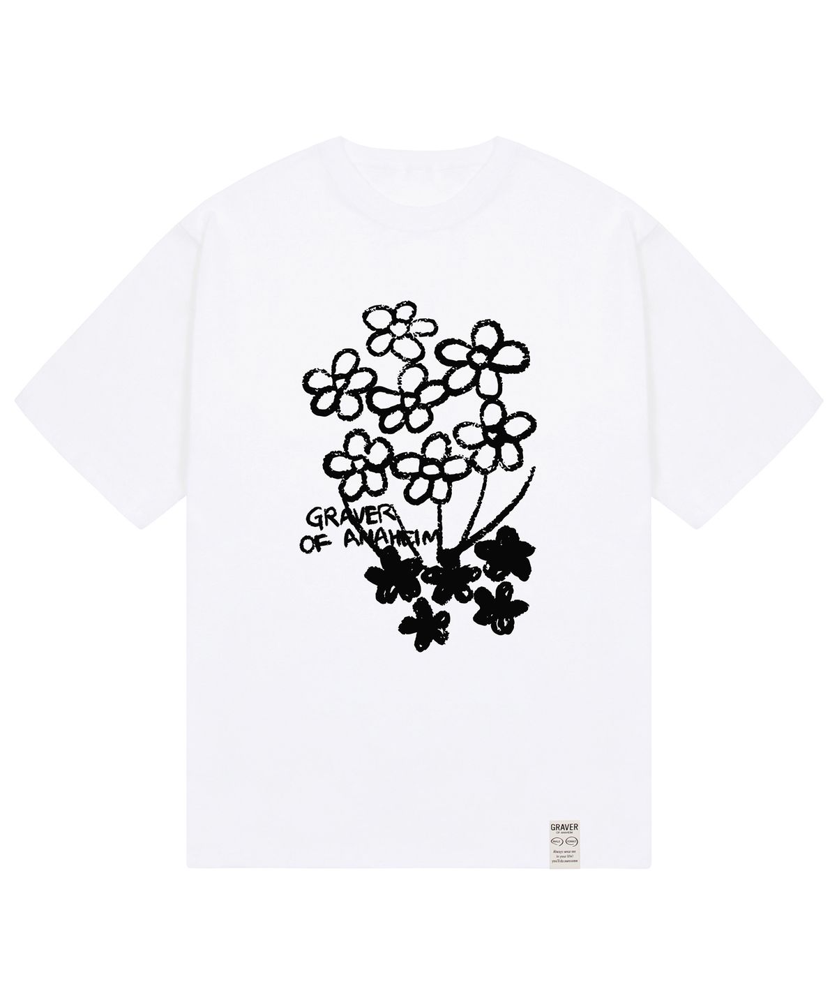 그레이버(GRAVER) [UNISEX]플라워 부케 드로잉 반팔티_화이트