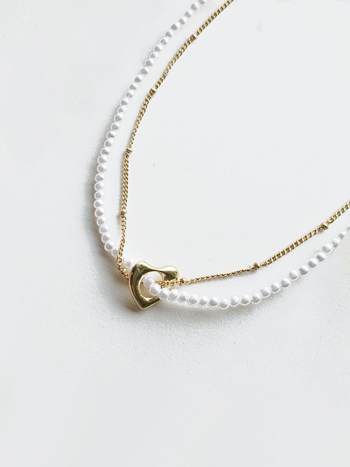 소수(SOSOO) 2-Line Layered Heart Necklace 2-라인 레이어드 하트 목걸이