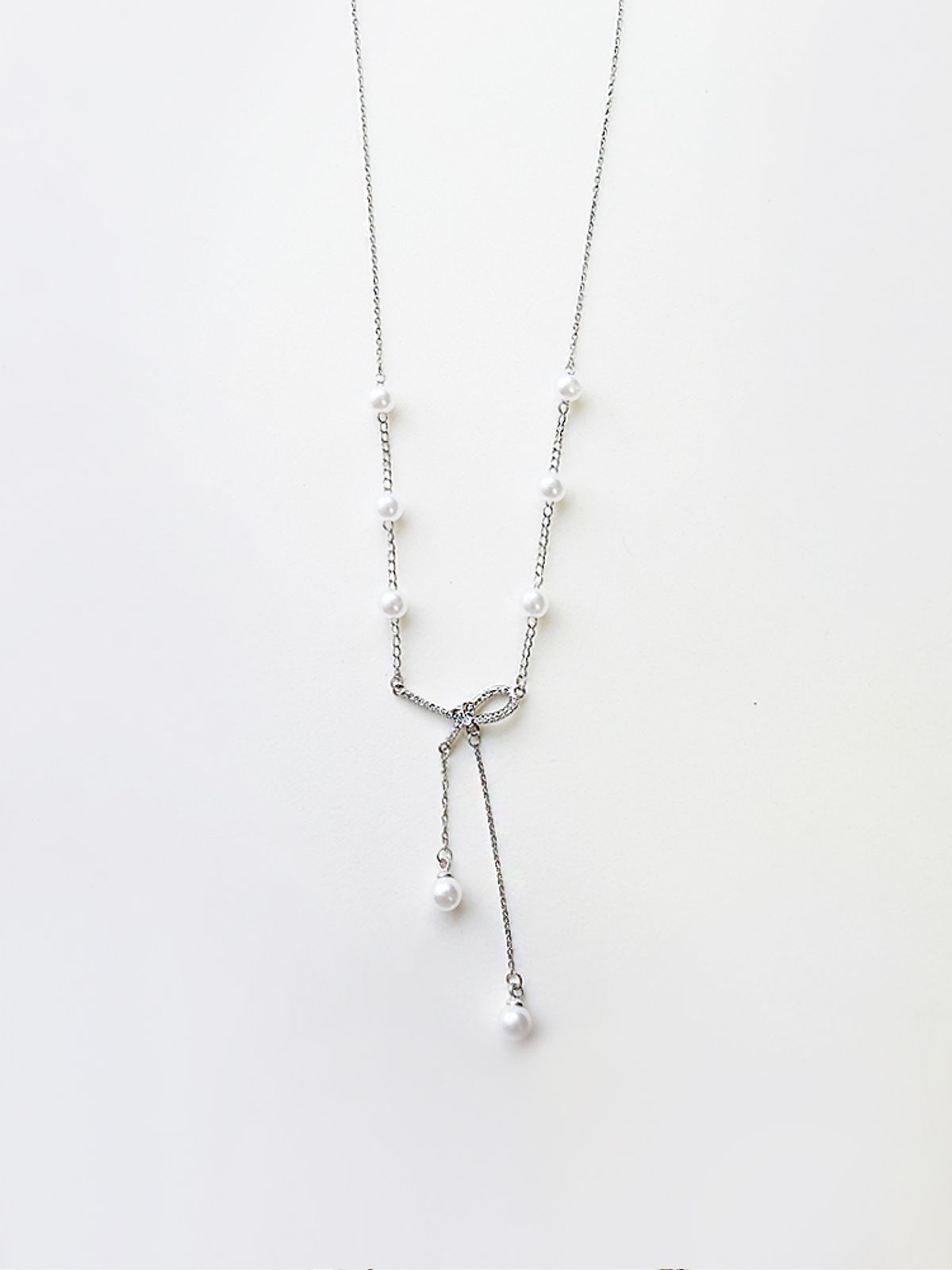 소수(SOSOO) Pearl Cubic Ribbon Necklace 진주 큐빅 리본 목걸이