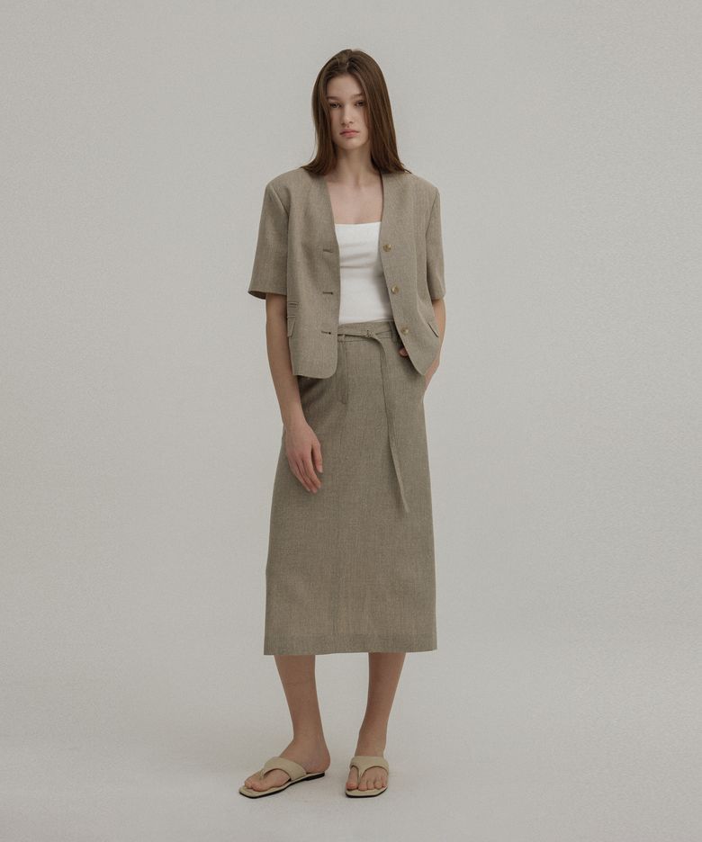 BELTED H-LINE LONG SK (BEIGE)