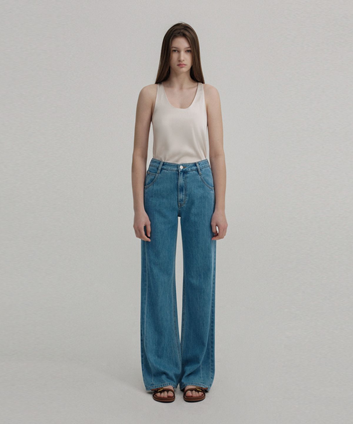 아바몰리(AVA MOLLI) SEMI WIDE LYOCELL DENIM PT (MID BLUE)